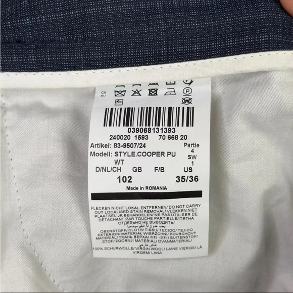 Brax Cooper Fancy Regular Fit Chino Pants Mens 35x36 Blue Plaid Unhemmed Leg NWT